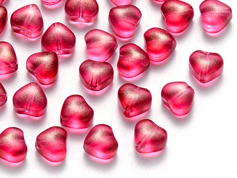 Achat 20 perles en verre - petit cœur rouge paillettes - 6 mm