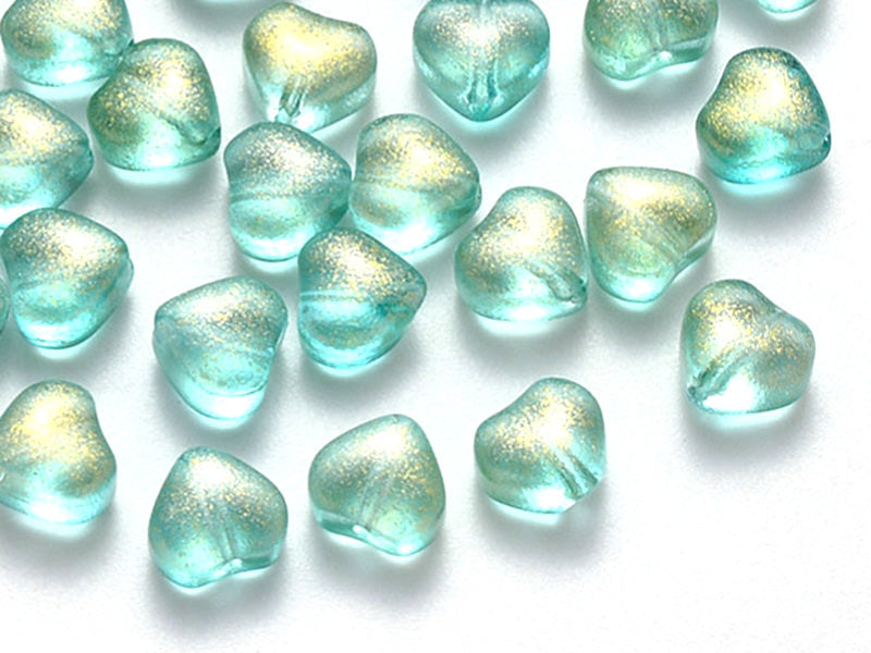 Achat 20 perles en verre - petit cœur vert paillettes - 6 mm