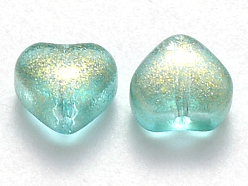 Achat 20 perles en verre - petit cœur vert paillettes - 6 mm
