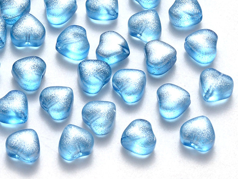 Achat 20 perles en verre - petit cœur bleu paillettes - 6 mm