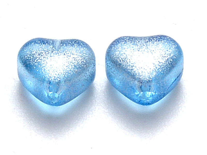 achat 20 perles en verre - petit cœur bleu paillettes - 6 mm