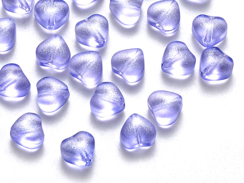 Achat 20 perles en verre - petit cœur mauve paillettes - 6 mm
