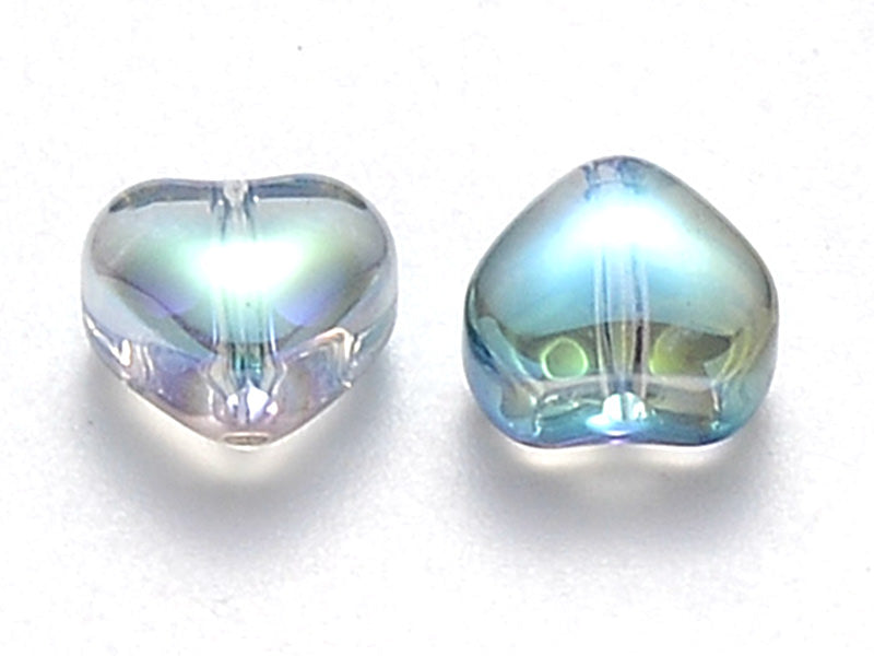 achat 20 perles en verre - petit cœur bleu effet holographique - 6 mm