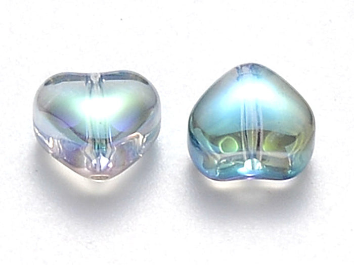 Achat 20 perles en verre - petit cœur bleu effet holographique - 6 mm