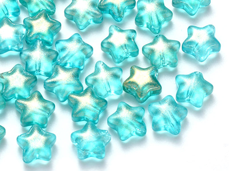 Achat 20 perles en verre - étoiles turquoise pailleté - 8 mm