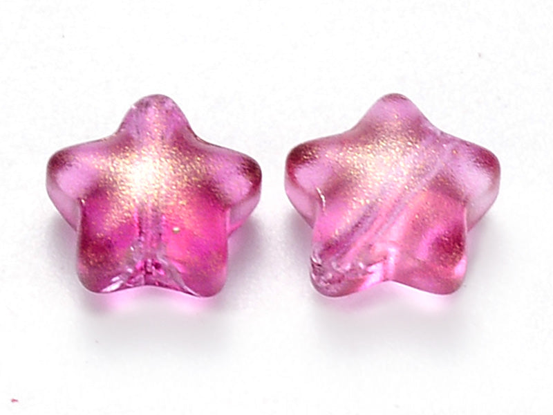 Achat 20 perles en verre - étoiles rose fuschia pailleté - 8 mm