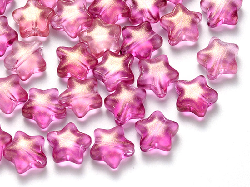 Achat 20 perles en verre - étoiles rose fuschia pailleté - 8 mm
