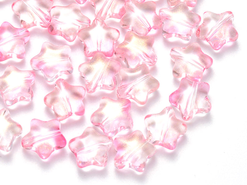 Achat 20 perles en verre - étoiles rose transparent irisé - 8 mm