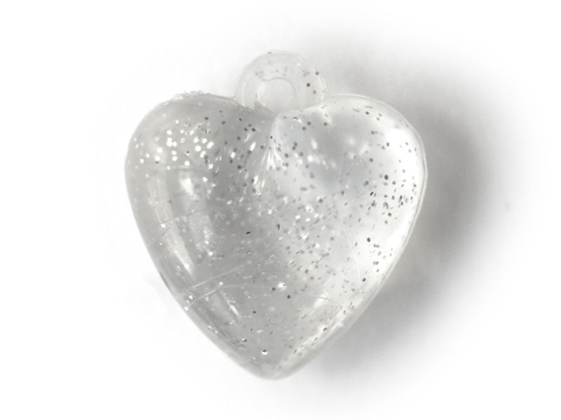 achat 10 perles en plastique - coeur transparents à paillettes - 22 mm