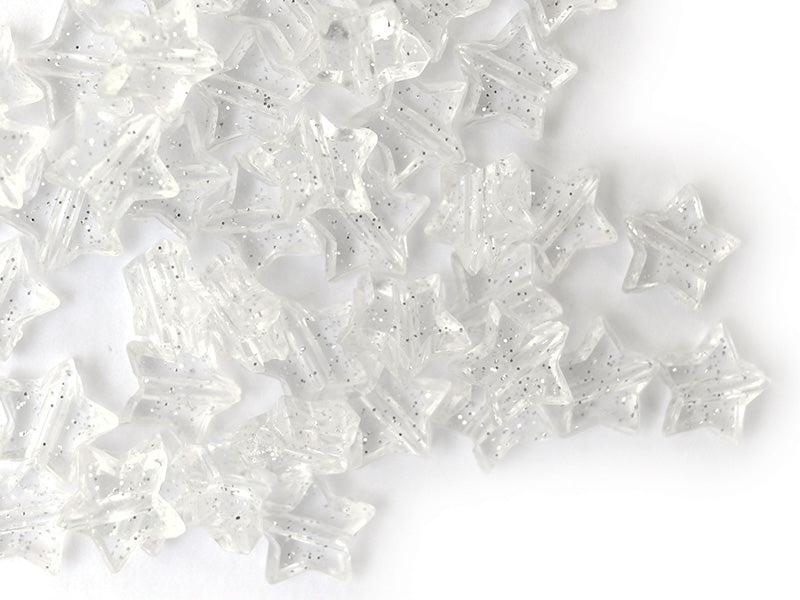 Achat 50 perles en plastique - étoiles transparentes à paillettes - 10 mm