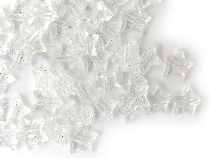 Achat 50 perles en plastique - étoiles transparentes à paillettes - 10 mm
