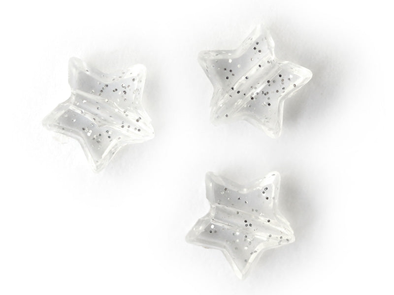 achat 50 perles en plastique - étoiles transparentes à paillettes - 10 mm