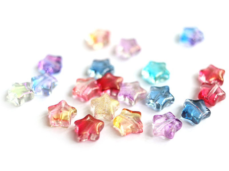 achat 20 perles en verre - étoile couleur variées - 8 mm