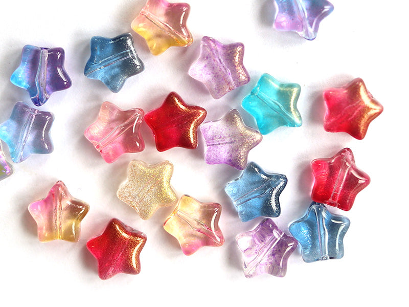 Achat 20 perles en verre - étoile couleur variées - 8 mm