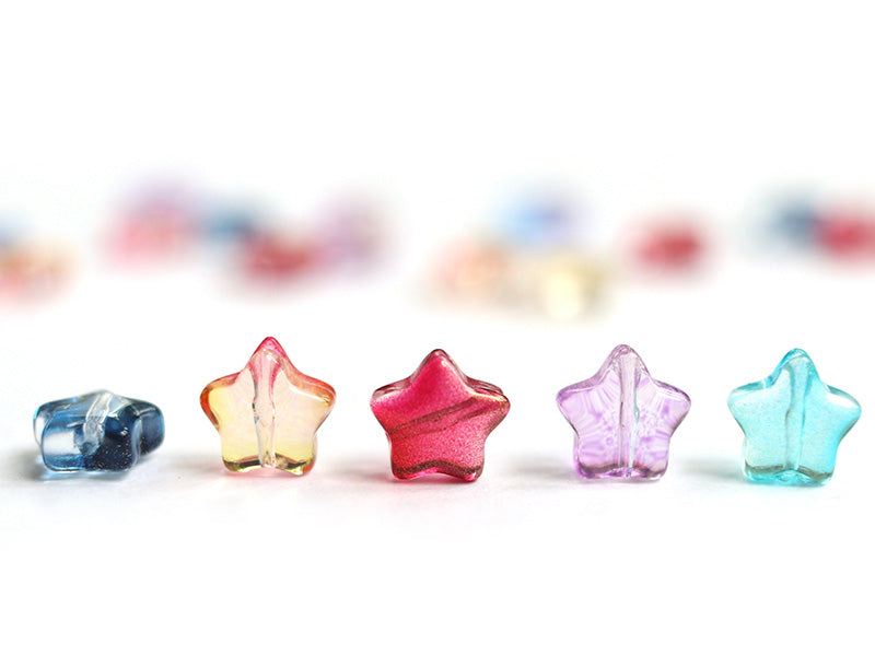 achat 20 perles en verre - étoile couleur variées - 8 mm