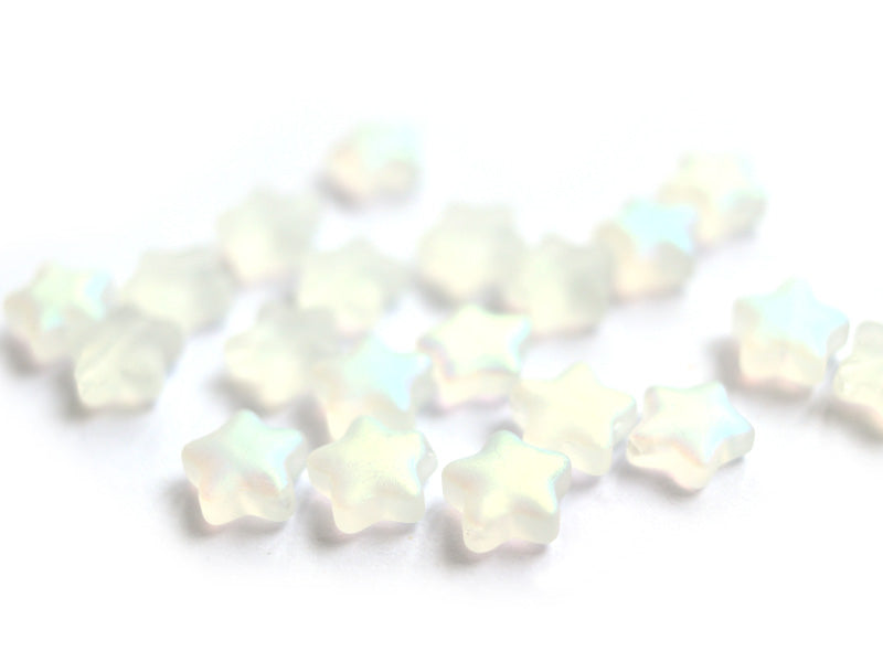 Achat 20 perles en verre - étoiles blanc fumé irisé - 8 mm