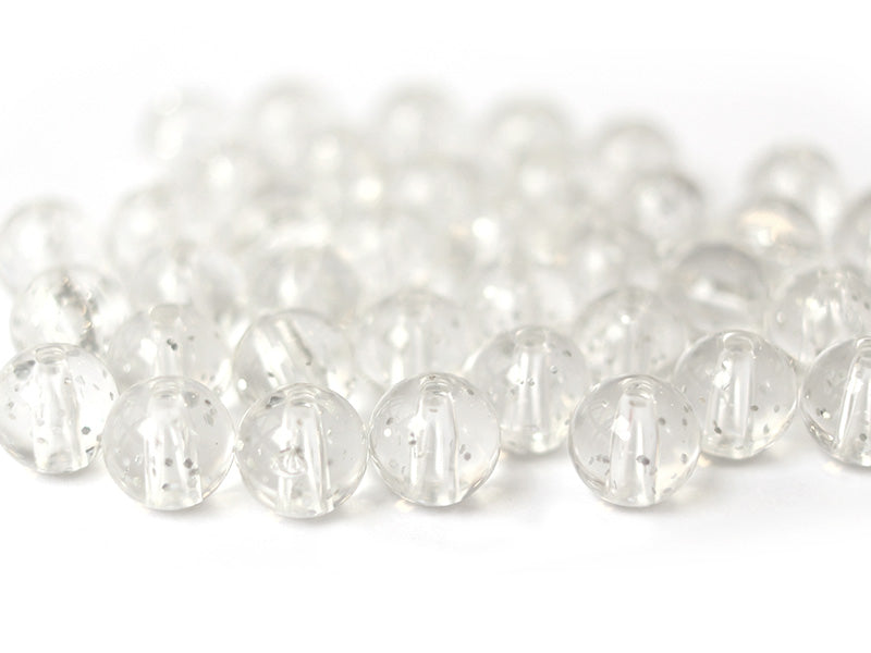 achat 50 perles en plastique - ronde à paillettes - blanc - 7 mm