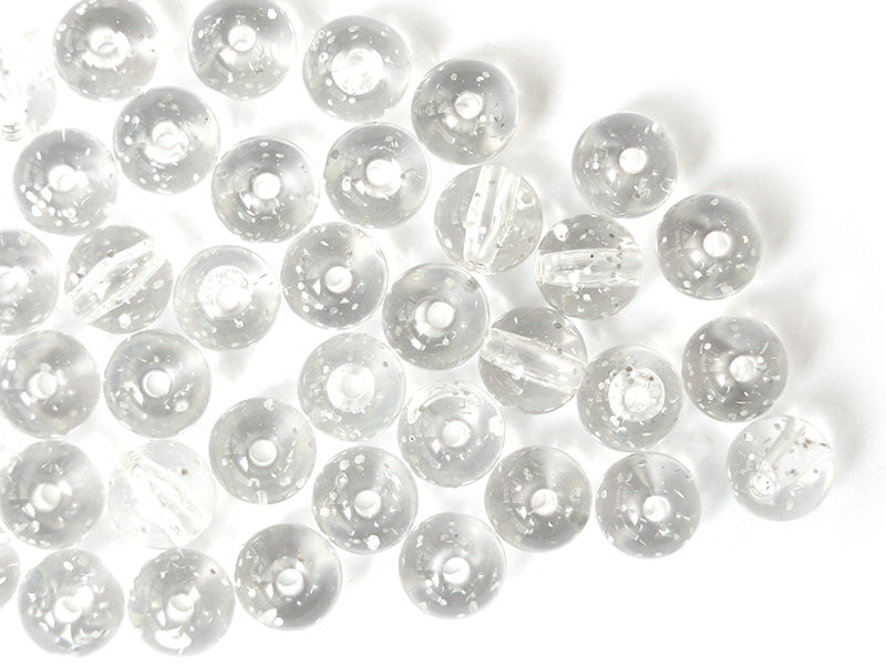 Achat 50 perles en plastique - ronde à paillettes - blanc - 7 mm