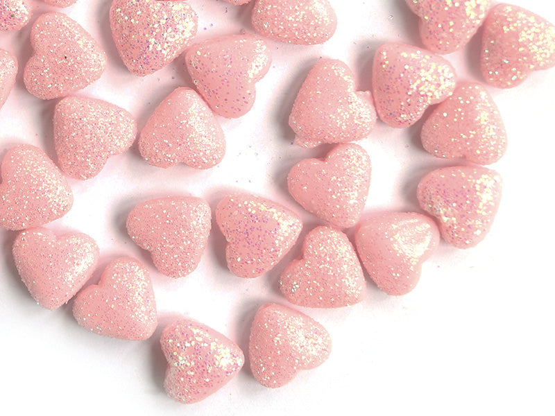 Achat 50 perles en plastique - coeur rose pailletté - 12 mm