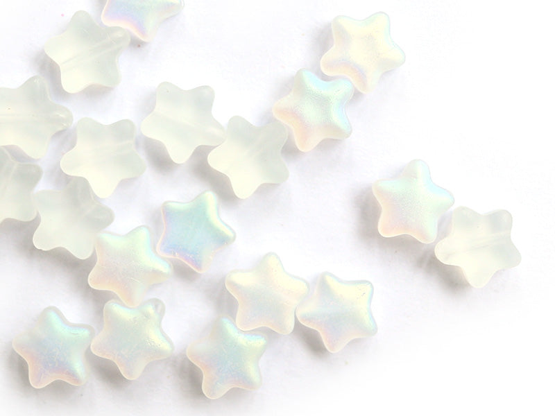Achat 20 perles en verre - étoiles blanc fumé irisé - 8 mm