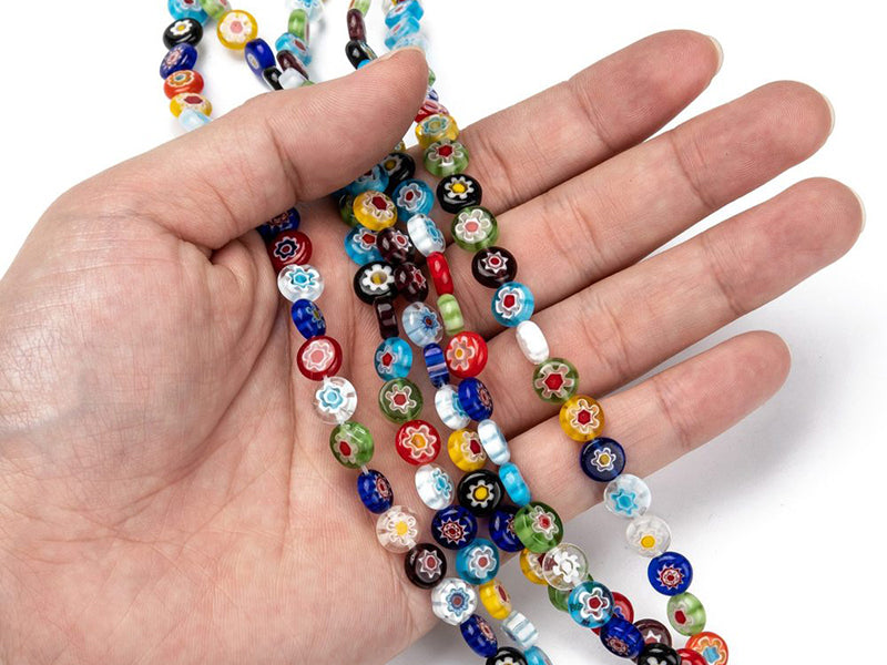achat 20 perles millefiori en verre - rond plat - 8x3 mm