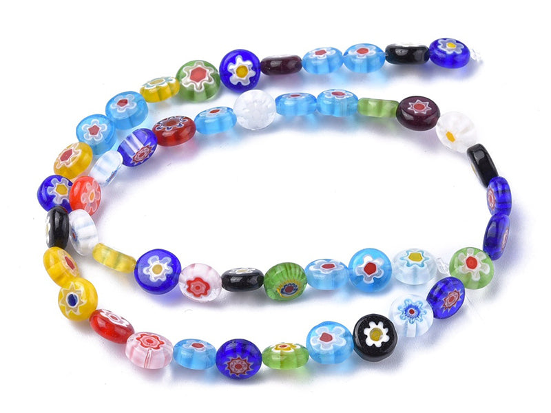 achat 20 perles millefiori en verre - rond plat - 8x3 mm