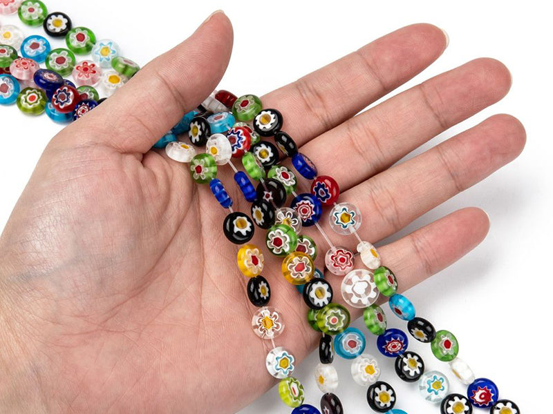 achat 20 perles millefiori en verre - rond plat - 10x4 mm