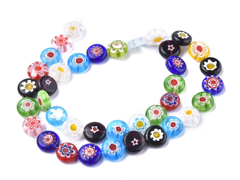 achat 20 perles millefiori en verre - rond plat - 10x4 mm