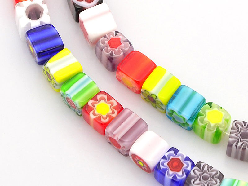 Achat 20 perles millefiori en verre - cube - 6 mm