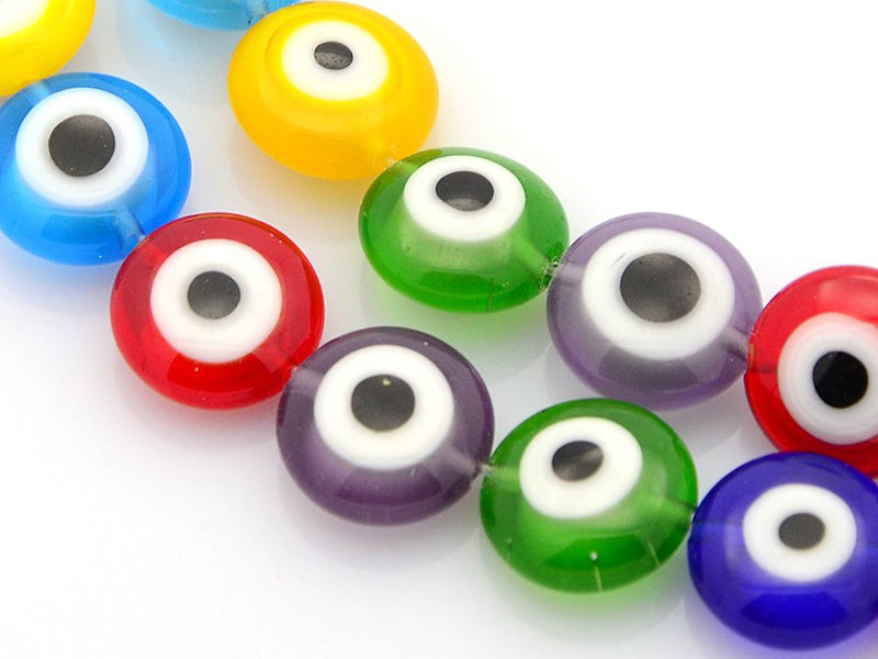 Achat 20 perles rondes en verre - œil porte bonheur - multicolore - 10 mm