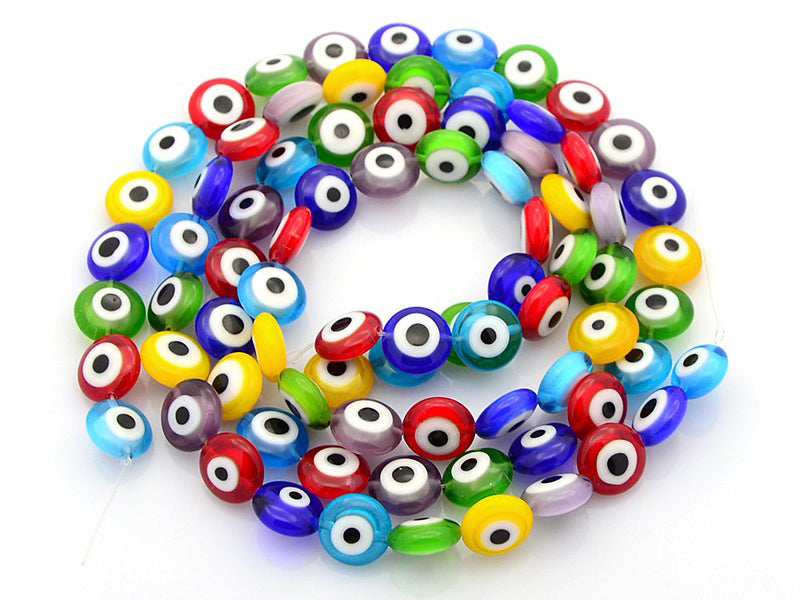 achat 20 perles rondes en verre - œil porte bonheur - multicolore - 10 mm