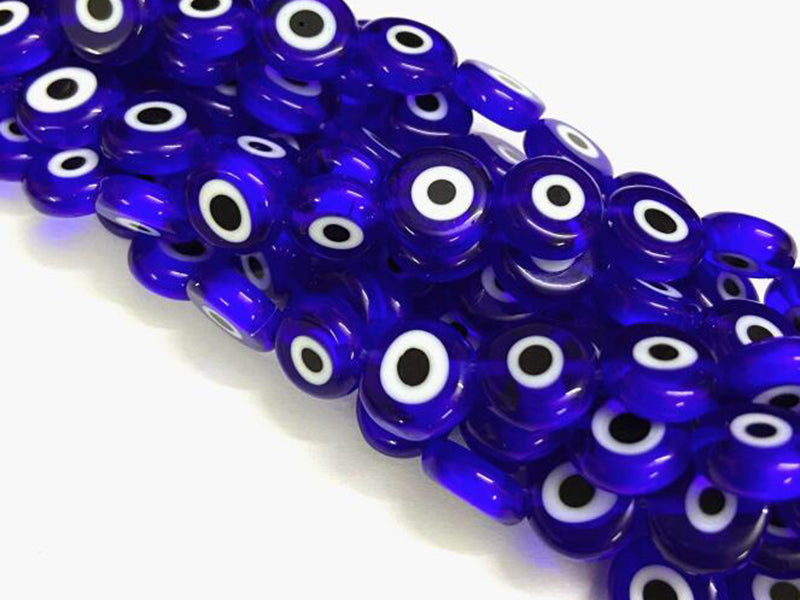 achat 20 perles rondes en verre - œil porte bonheur - bleu roi - 6 mm