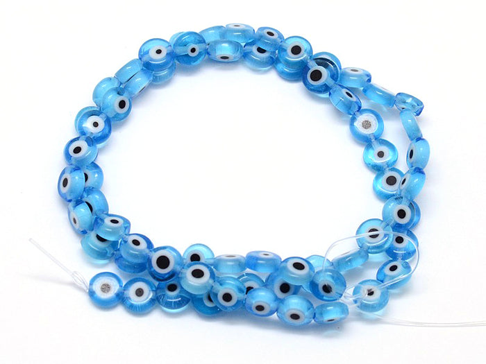Achat 20 perles rondes en verre - œil porte bonheur - bleu turquoise - 6 mm