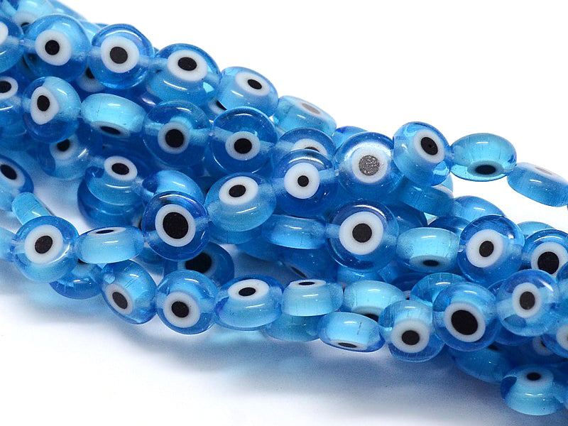 achat 20 perles rondes en verre - œil porte bonheur - bleu turquoise - 6 mm