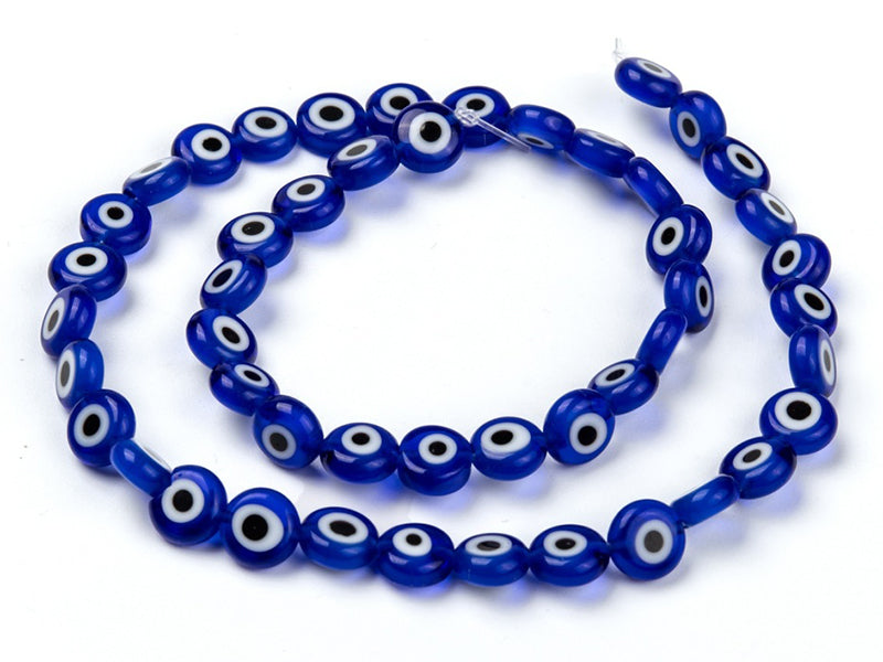 achat 20 perles rondes en verre - œil porte bonheur - bleu roi - 8 mm