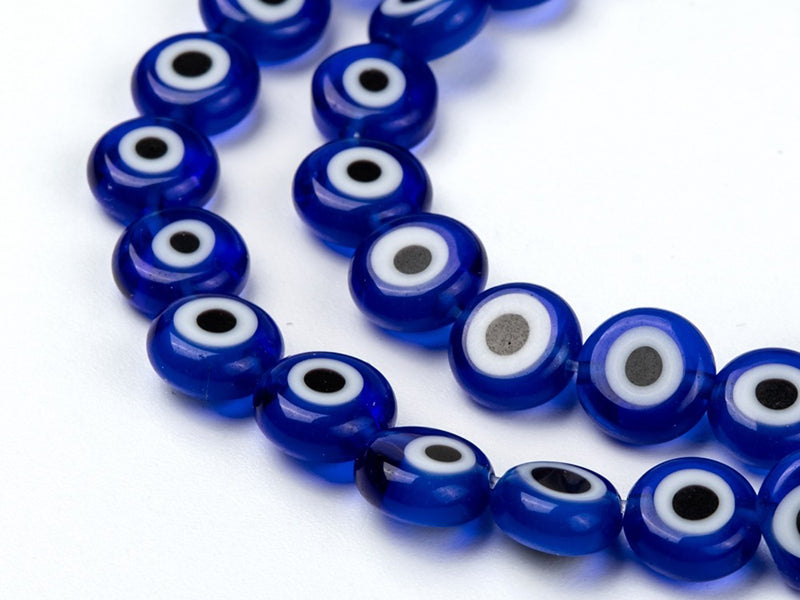 achat 20 perles rondes en verre - œil porte bonheur - bleu roi - 8 mm