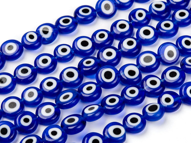 achat 20 perles rondes en verre - œil porte bonheur - bleu roi - 8 mm