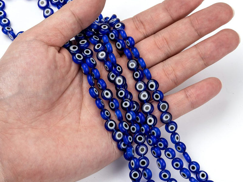 achat 20 perles rondes en verre - œil porte bonheur - bleu roi - 8 mm