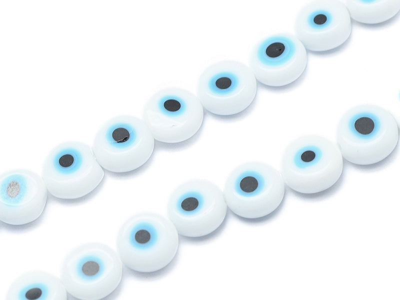 achat 20 perles rondes en verre - œil porte bonheur - blanc - 6 mm