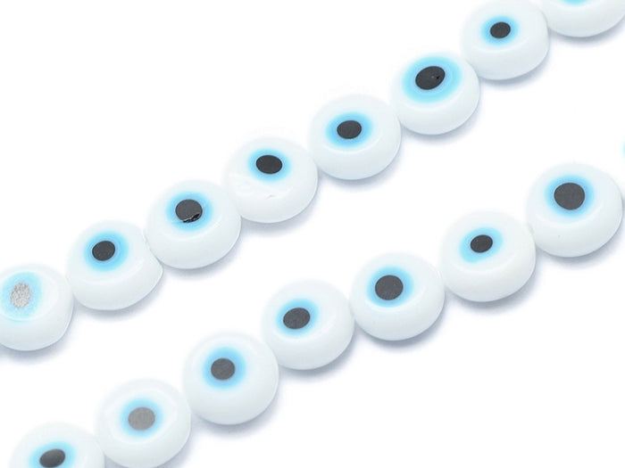 Achat 20 perles rondes en verre - œil porte bonheur - blanc - 6 mm