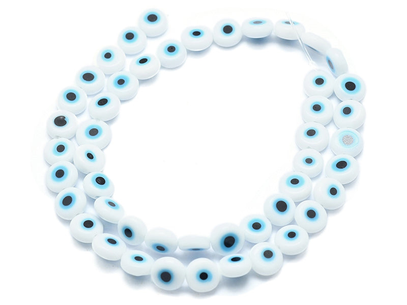achat 20 perles rondes en verre - œil porte bonheur - blanc - 6 mm