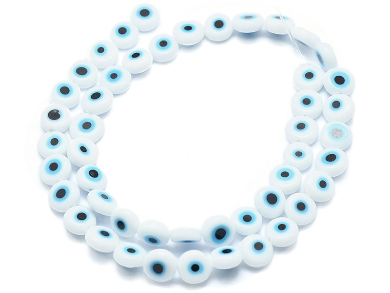 achat 20 perles rondes en verre - œil porte bonheur - blanc - 8 mm