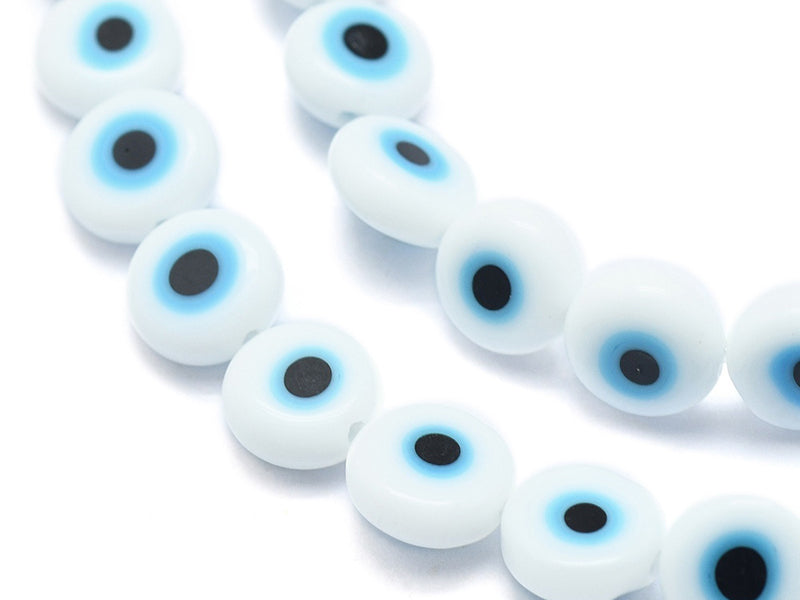 achat 20 perles rondes en verre - œil porte bonheur - blanc - 8 mm