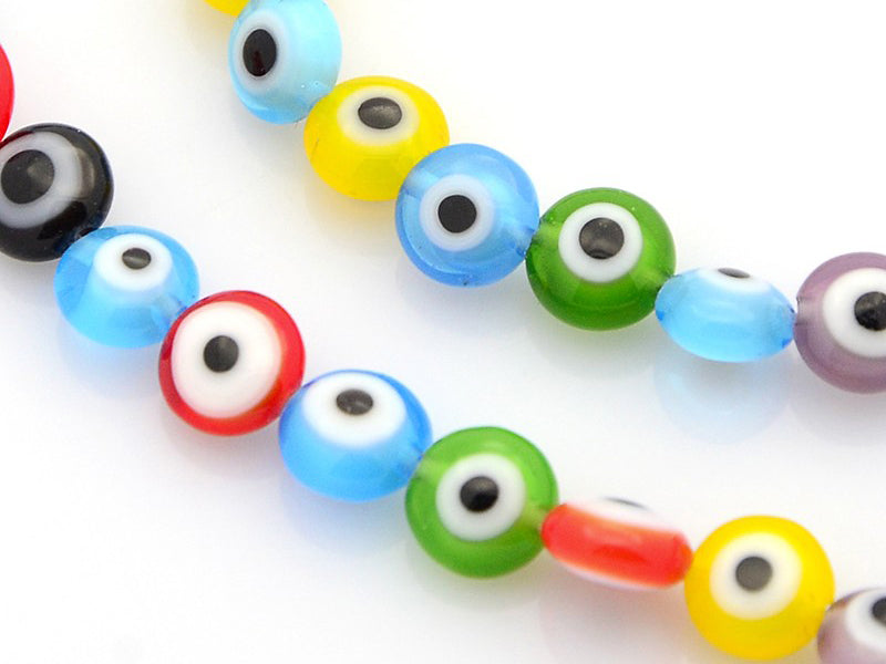 Achat 20 perles rondes en verre - œil porte bonheur - multicolore - 6 mm