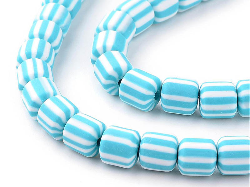 Achat Boite de perles tubes Heishi 6 mm - rayé bleu turquoise