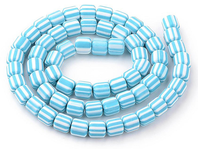 achat Boite de perles tubes Heishi 6 mm - rayé bleu turquoise