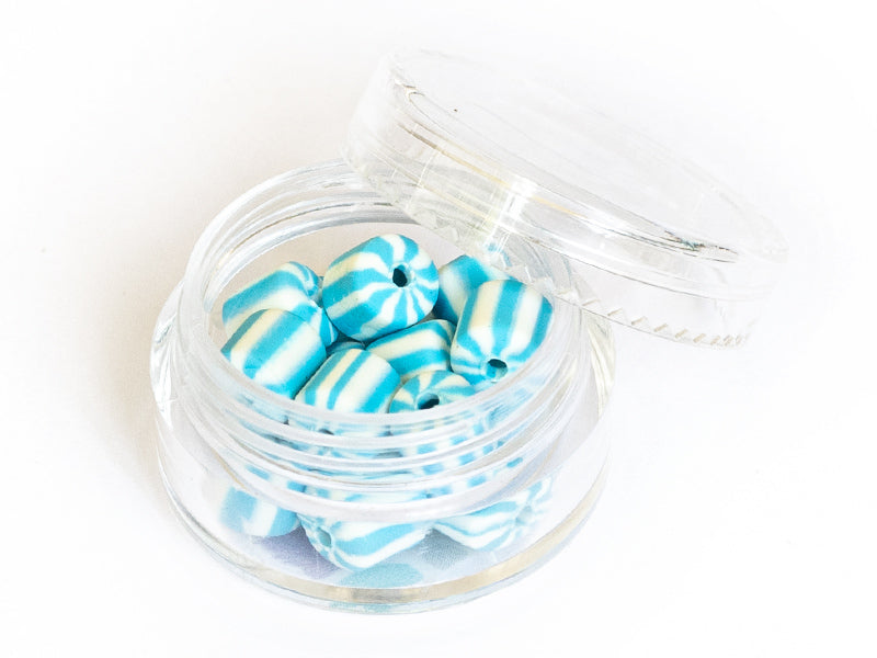 Achat Boite de perles tubes Heishi 6 mm - rayé bleu turquoise