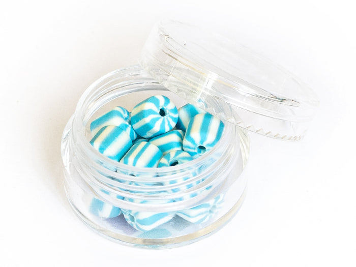 Achat Boite de perles tubes Heishi 6 mm - rayé bleu turquoise