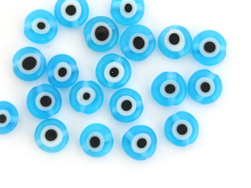Achat 20 perles rondes en verre - œil porte bonheur - bleu turquoise - 6 mm