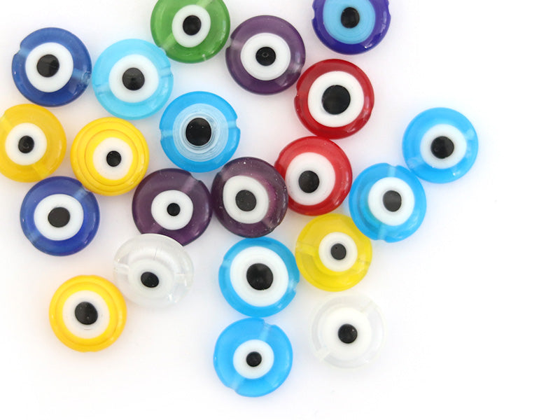 Achat 20 perles rondes en verre - œil porte bonheur - multicolore - 10 mm